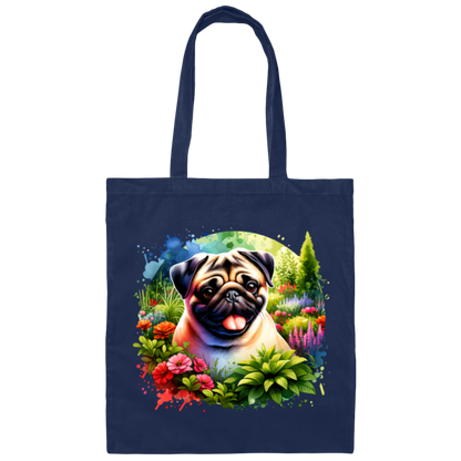 Pug in Garden Canvas Tote Bag