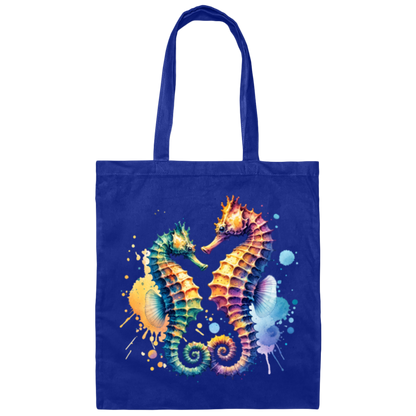 Watercolor Seahorses Canvas Tote Bag