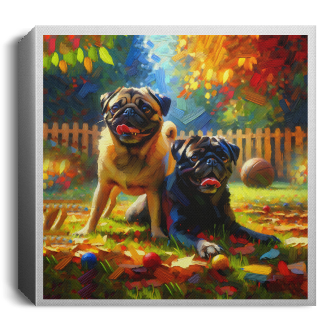 Autumn Pugs Square Canvas Prints