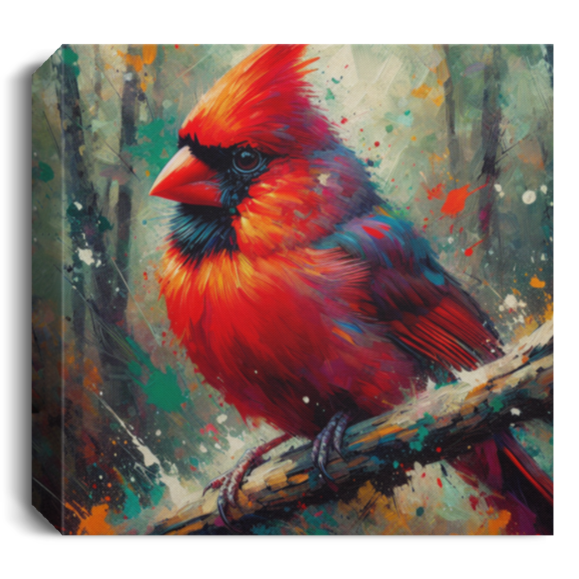 Cardinal in Forest - Canvas Art Prints