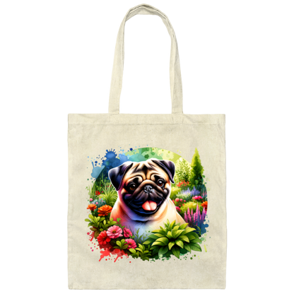 Pug in Garden Canvas Tote Bag