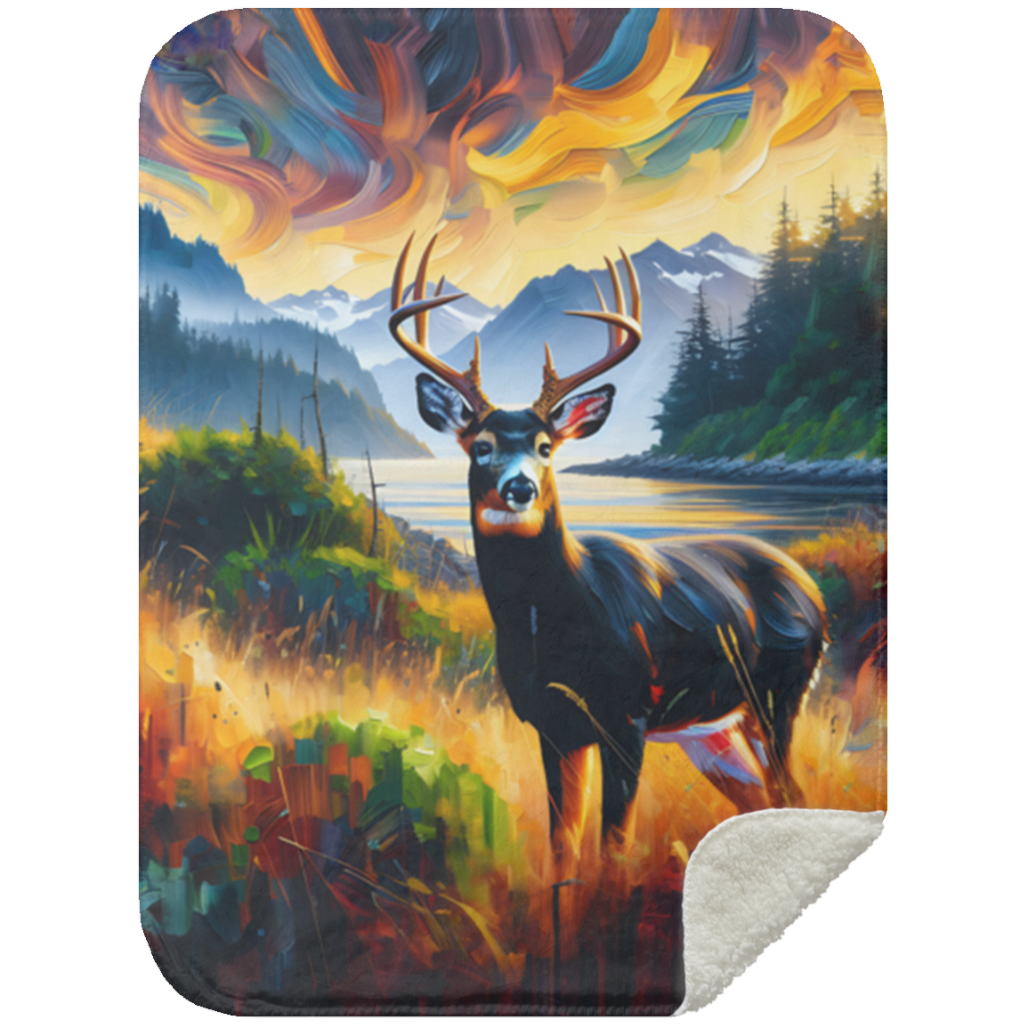 Black Tail Buck in Olympic National Park Premium Sherpa Blankets