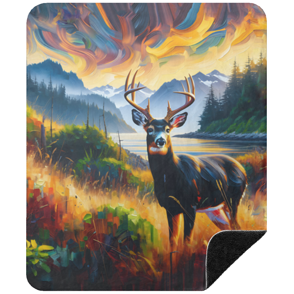 Black Tail Buck in Olympic National Park Premium Sherpa Blankets