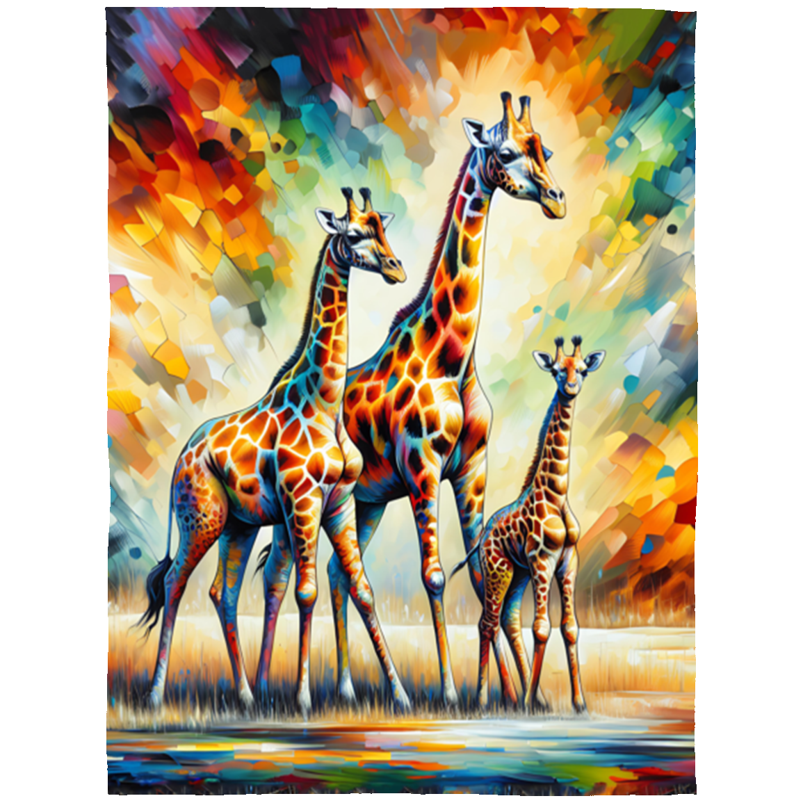 Giraffe Family on Savannah Fleece Blankets