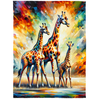 Giraffe Family on Savannah Fleece Blankets