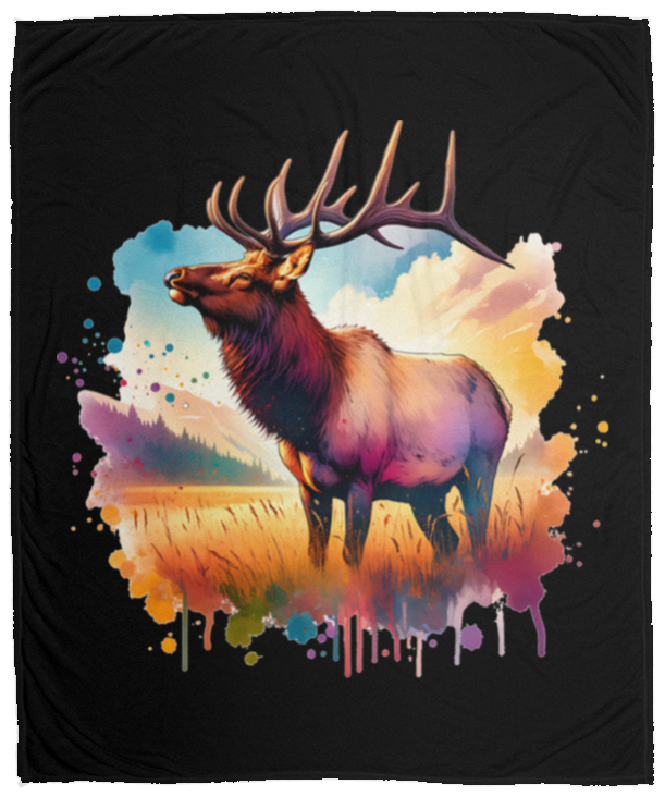 Roosevelt Elk in Field Fleece Blankets