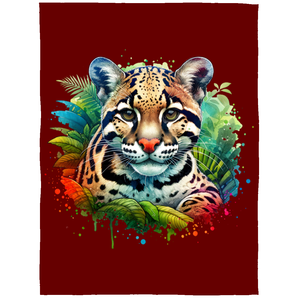 Clouded Leopard Portrait Fleece Blankets