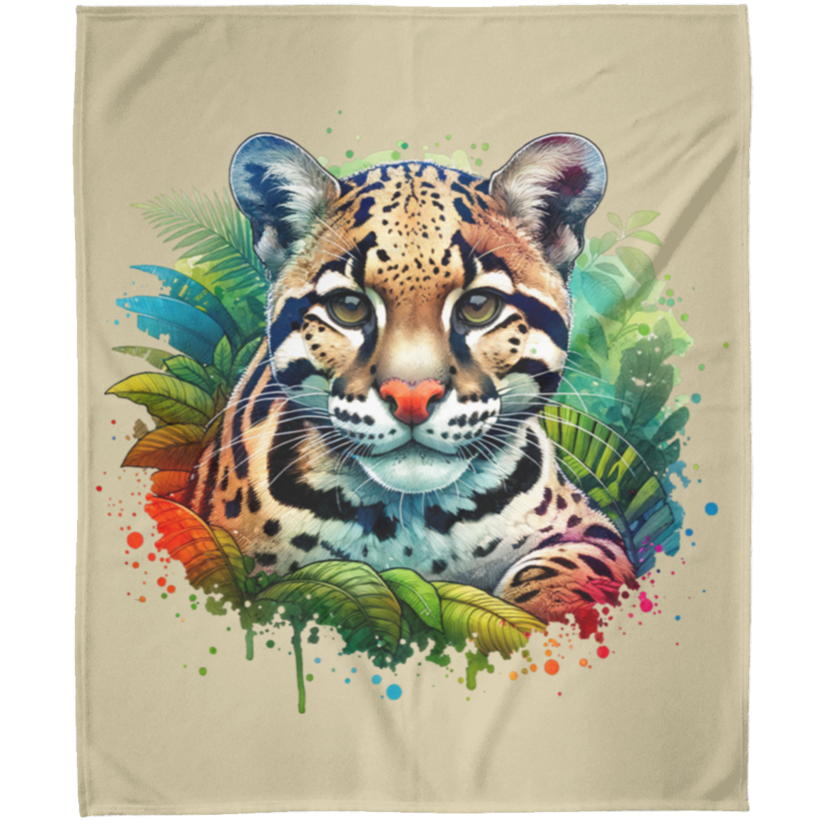 Clouded Leopard Portrait Fleece Blankets