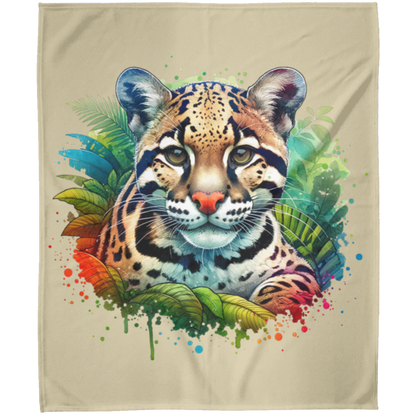 Clouded Leopard Portrait Fleece Blankets