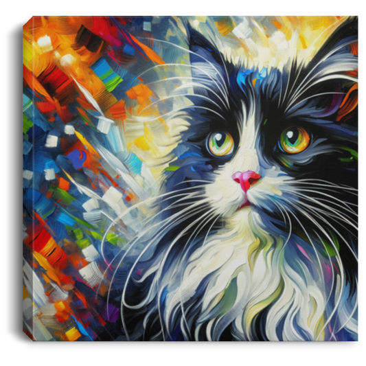 Black and White Longhair Cat - Canvas Art Prints