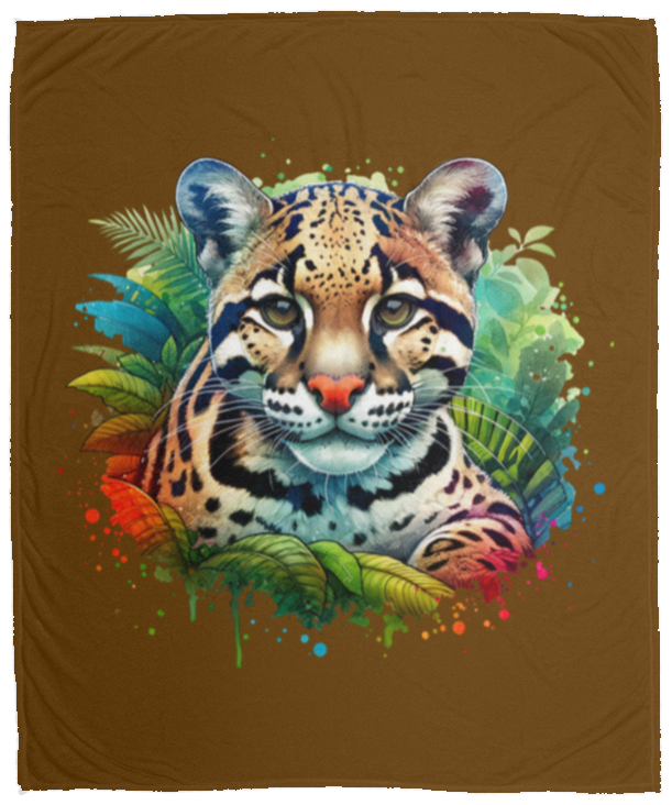 Clouded Leopard Portrait Fleece Blankets