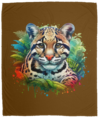 Clouded Leopard Portrait Fleece Blankets