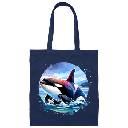 Orca and Calf in Strait of Juan de Fuca Canvas Tote Bag