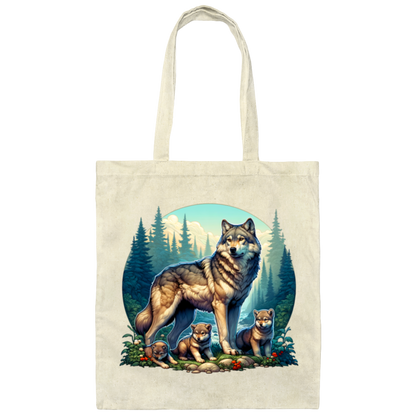 Wolf with 3 Pups Canvas Tote Bag