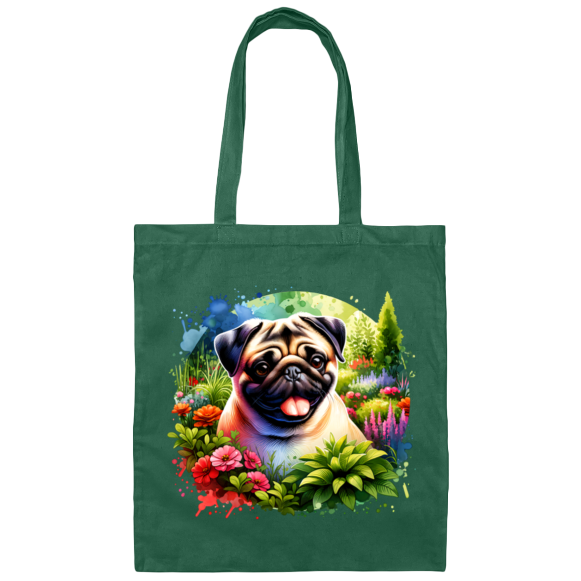 Pug in Garden Canvas Tote Bag