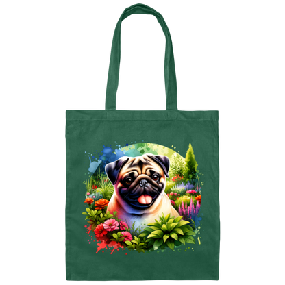 Pug in Garden Canvas Tote Bag