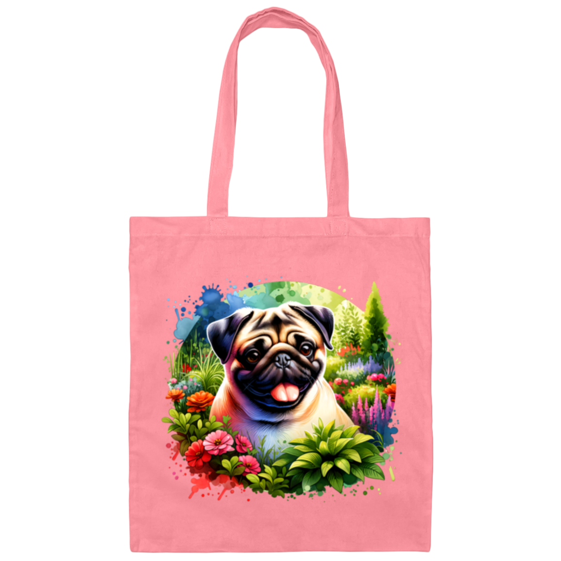 Pug in Garden Canvas Tote Bag