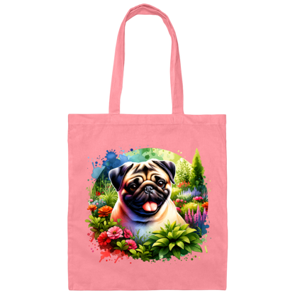 Pug in Garden Canvas Tote Bag