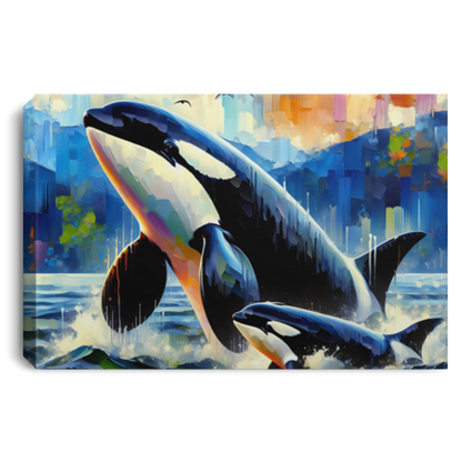 Orca with Baby by San Juan Islands - Canvas Art Prints