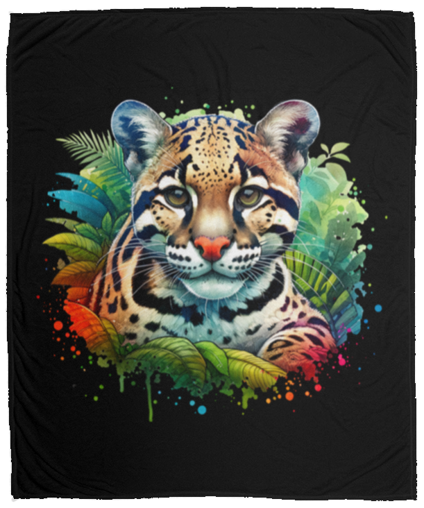 Clouded Leopard Portrait Fleece Blankets