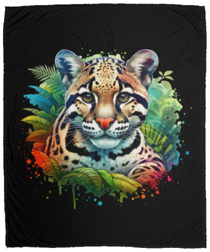 Clouded Leopard Portrait Fleece Blankets