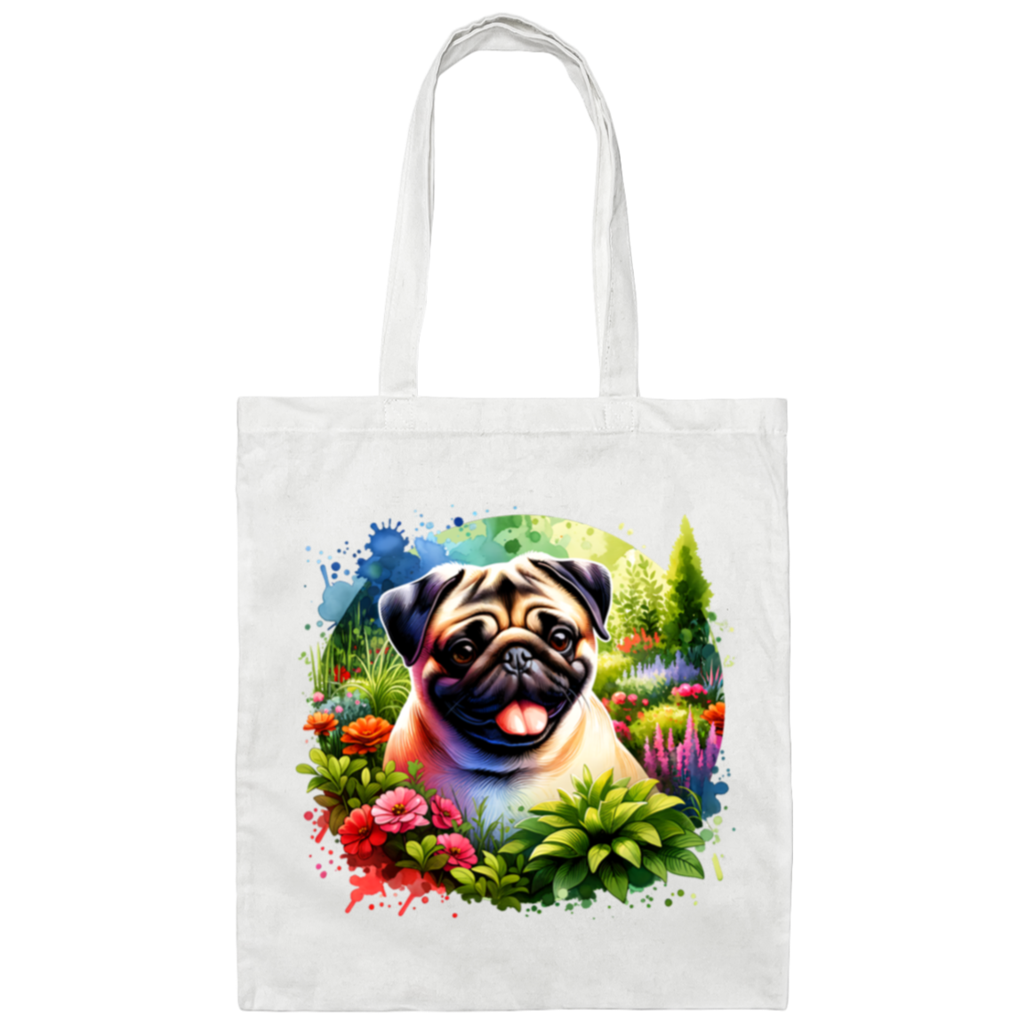 Pug in Garden Canvas Tote Bag