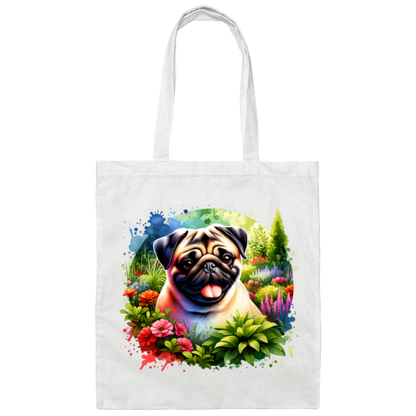 Pug in Garden Canvas Tote Bag