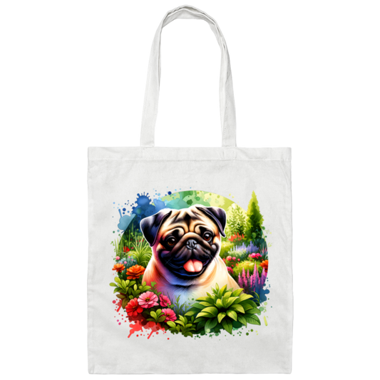 Pug in Garden Canvas Tote Bag