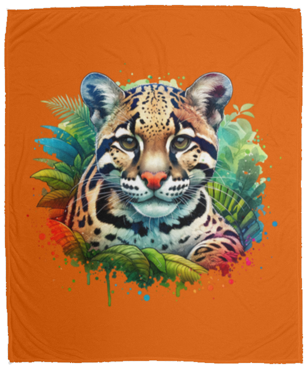 Clouded Leopard Portrait Fleece Blankets