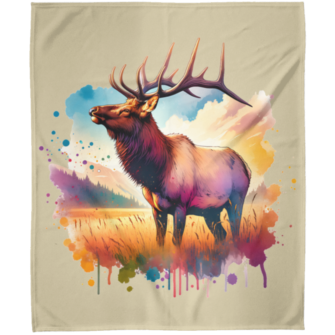 Roosevelt Elk in Field Fleece Blankets