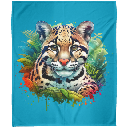 Clouded Leopard Portrait Fleece Blankets