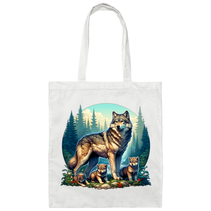 Wolf with 3 Pups Canvas Tote Bag