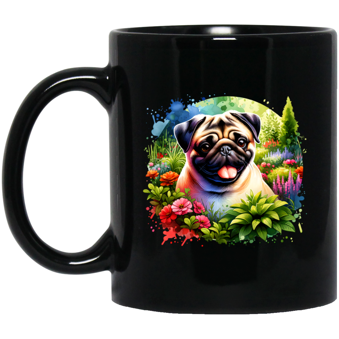 Pug in Garden Mugs