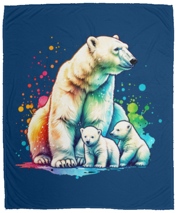 Polar Bear Mom with Cubs Fleece Blankets