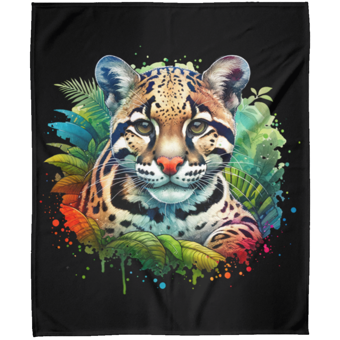 Clouded Leopard Portrait Fleece Blankets