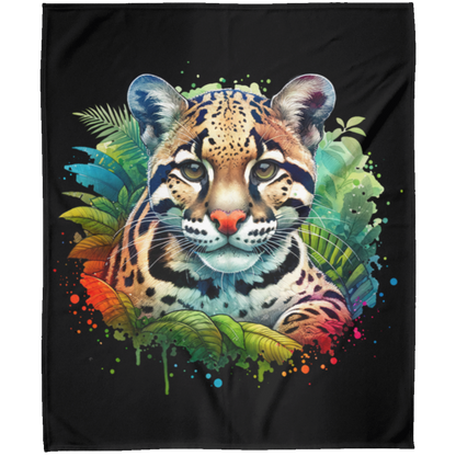 Clouded Leopard Portrait Fleece Blankets