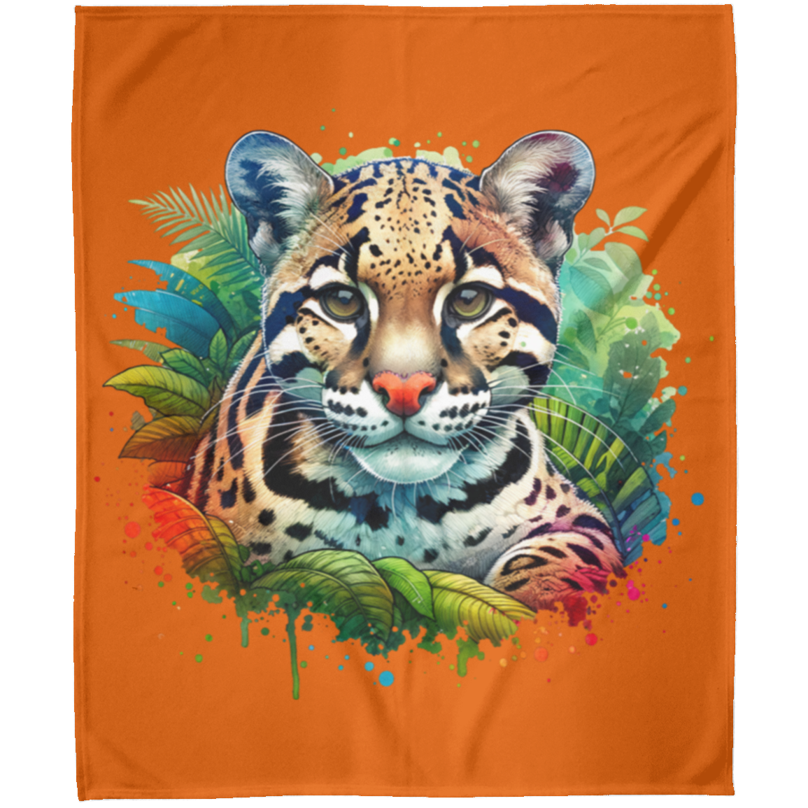 Clouded Leopard Portrait Fleece Blankets