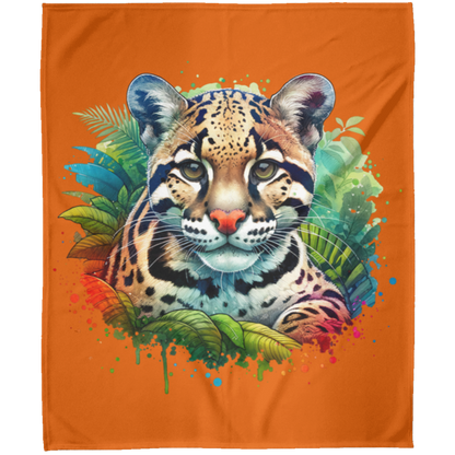 Clouded Leopard Portrait Fleece Blankets