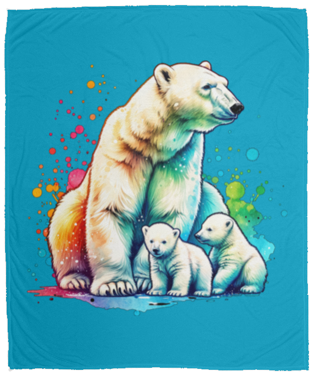 Polar Bear Mom with Cubs Fleece Blankets