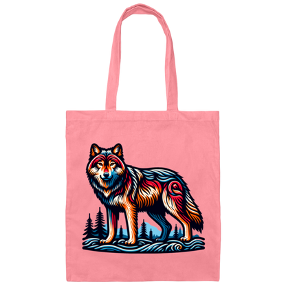 Wolf Block Print Canvas Tote Bag