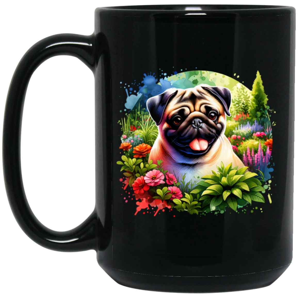 Pug in Garden Mugs