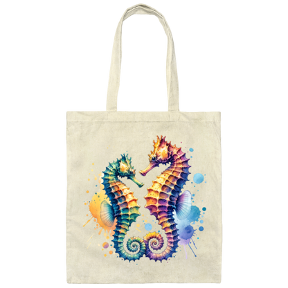 Watercolor Seahorses Canvas Tote Bag