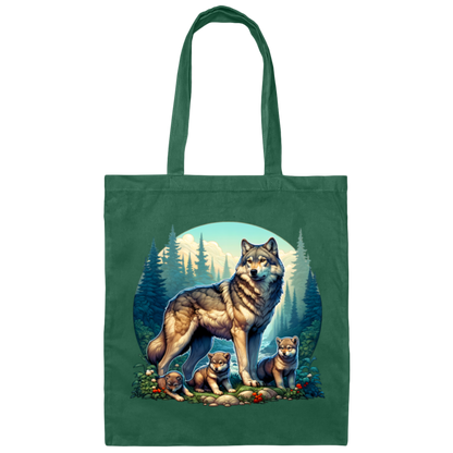 Wolf with 3 Pups Canvas Tote Bag