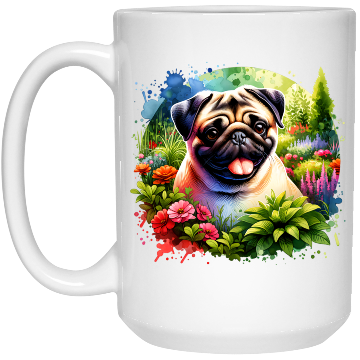 Pug in Garden Mugs