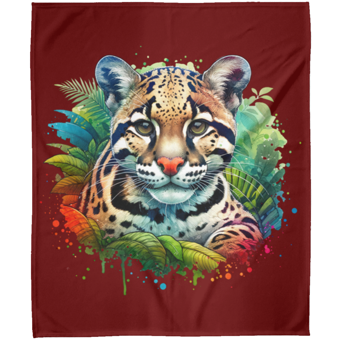 Clouded Leopard Portrait Fleece Blankets