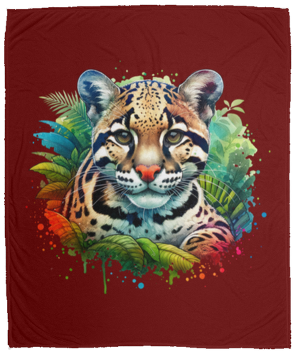 Clouded Leopard Portrait Fleece Blankets