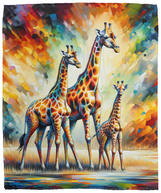 Giraffe Family on Savannah Fleece Blankets