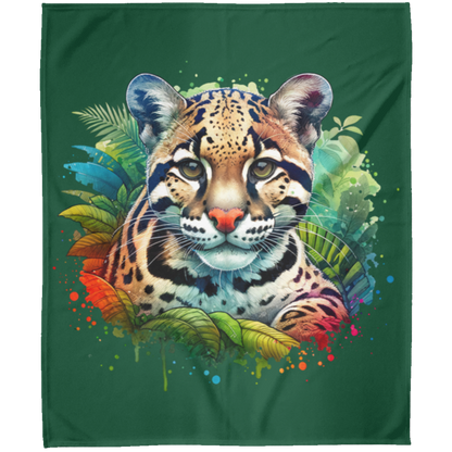 Clouded Leopard Portrait Fleece Blankets