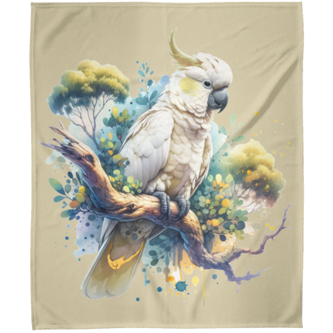 Cockatoo in Tree Fleece Blankets