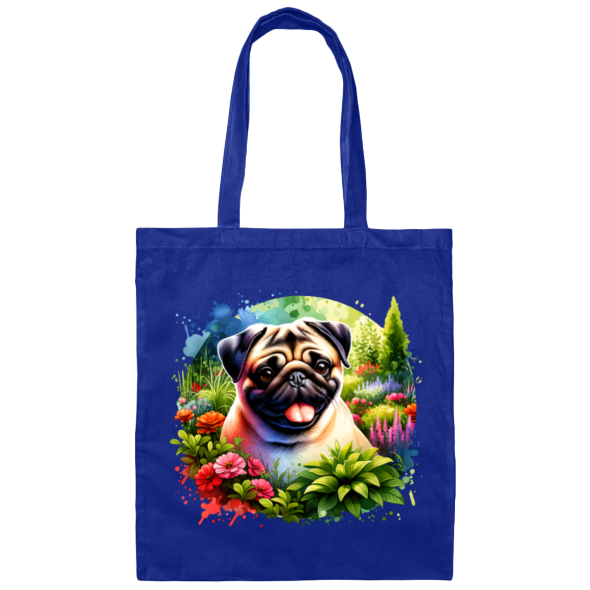 Pug in Garden Canvas Tote Bag